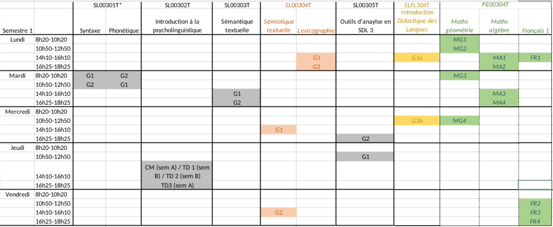 edt L2 semestre 1